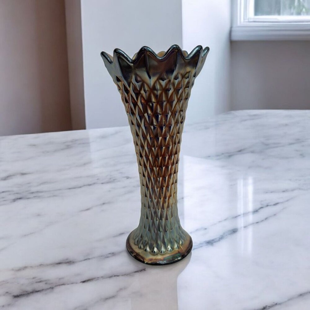 Northwood Amethyst Carnival Glass Vase • Diamond Point Pattern